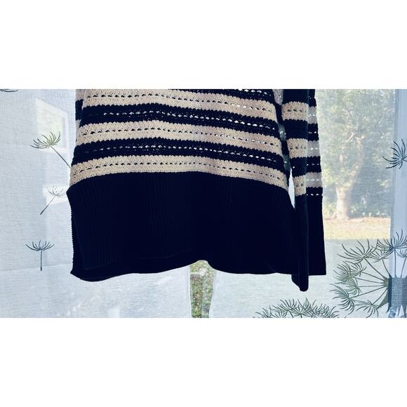 GAP Crochet Sweater Women Y2K Size M White/Navy Split-Hem Oversized Boho 90'S - Picture 5 of 8